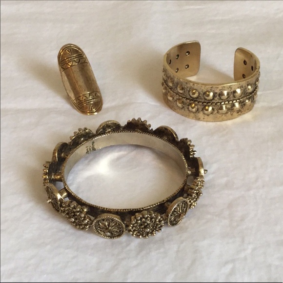 LOW LUV Aztec Gold Bronze Boho Long Big Ring 7 NEW - Picture 8 of 8